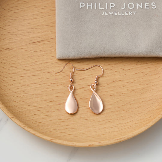 Rose Gold Plated Infinity Curve Drop Earrings - Philip Jones Jewellery
