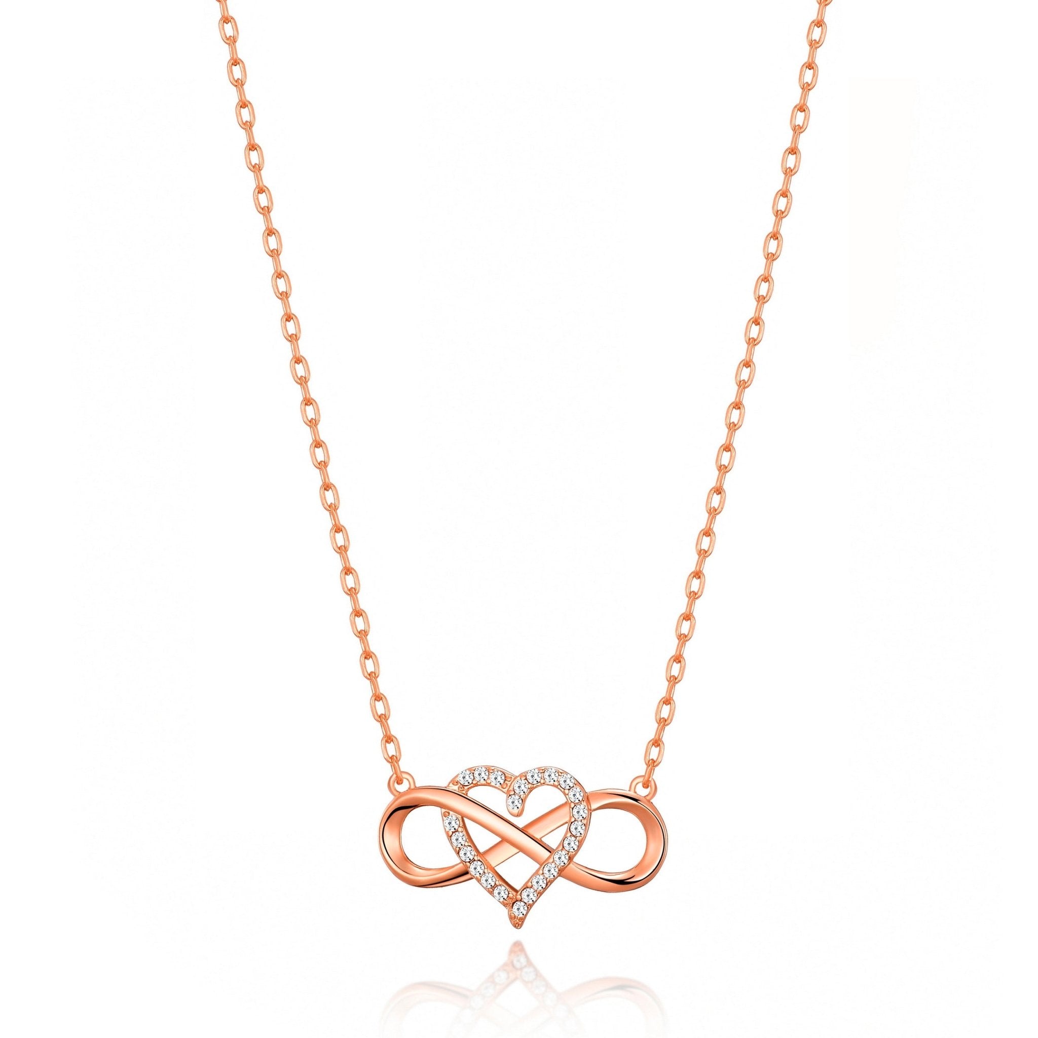 Rose Gold Plated Infinity Heart Necklace Created with Zircondia® Crystals - Philip Jones Jewellery