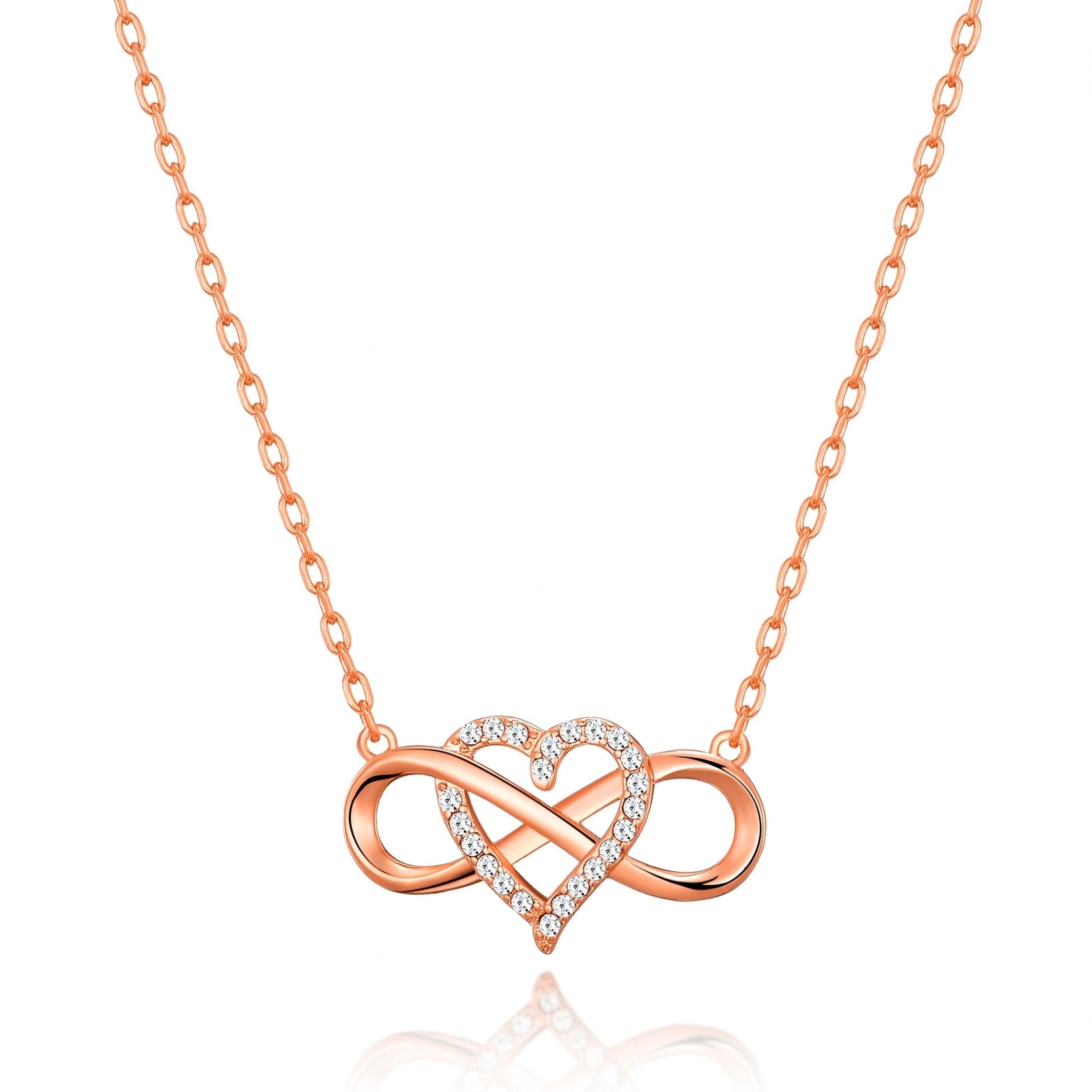 Rose Gold Plated Infinity Heart Necklace Created with Zircondia® Crystals - Philip Jones Jewellery