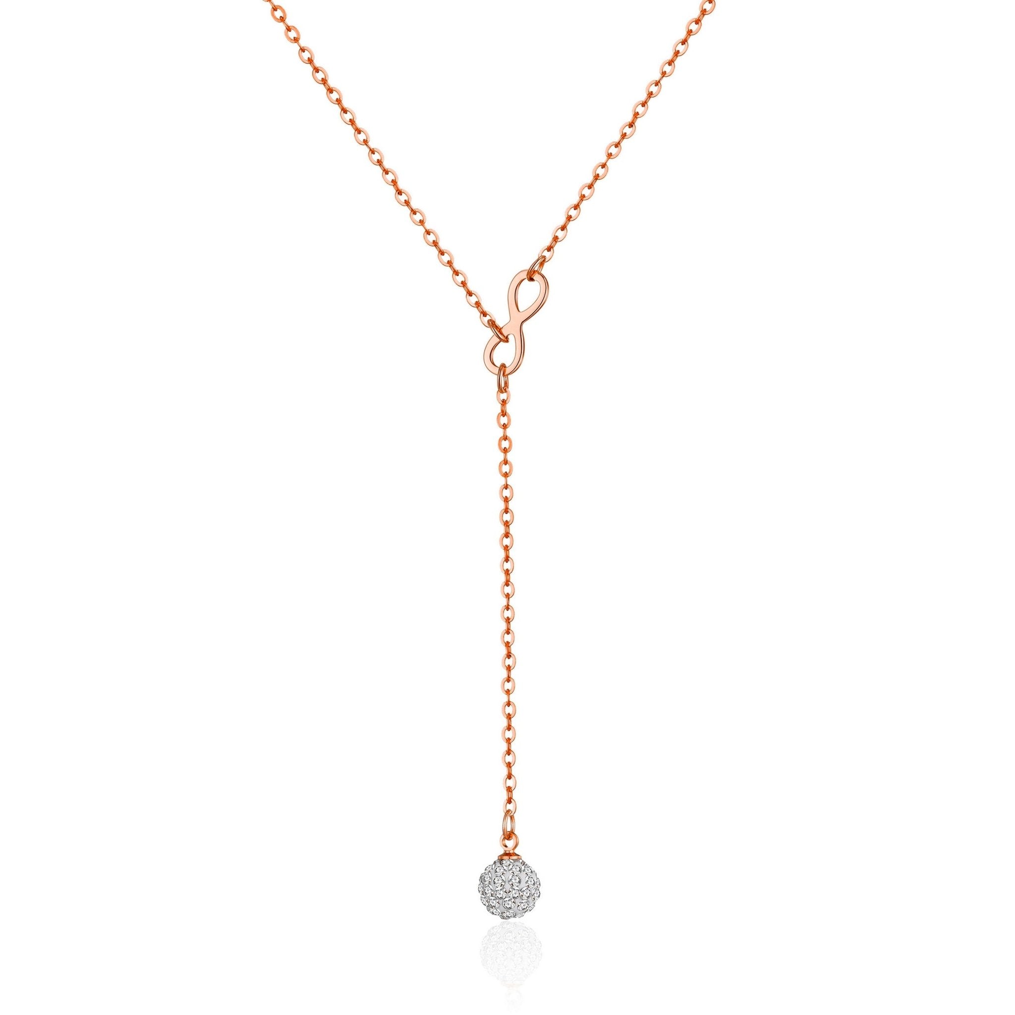 Rose Gold Plated Infinity Lariat Necklace Created with Zircondia® Crystals - Philip Jones Jewellery