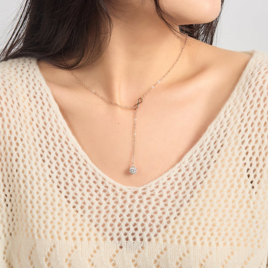 Rose Gold Plated Infinity Lariat Necklace Created with Zircondia® Crystals - Philip Jones Jewellery
