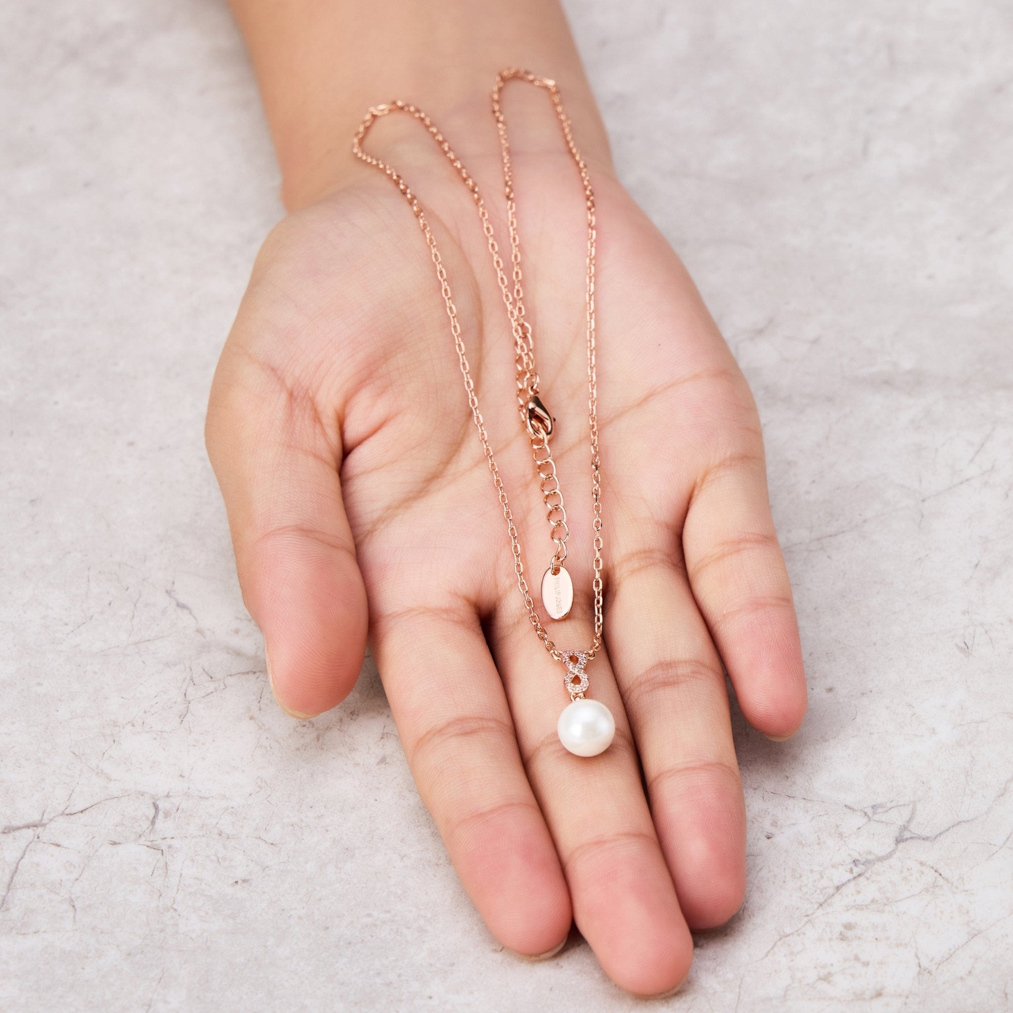 Rose Gold Plated Infinity Pearl Drop Set Created with Zircondia® Crystals - Philip Jones Jewellery