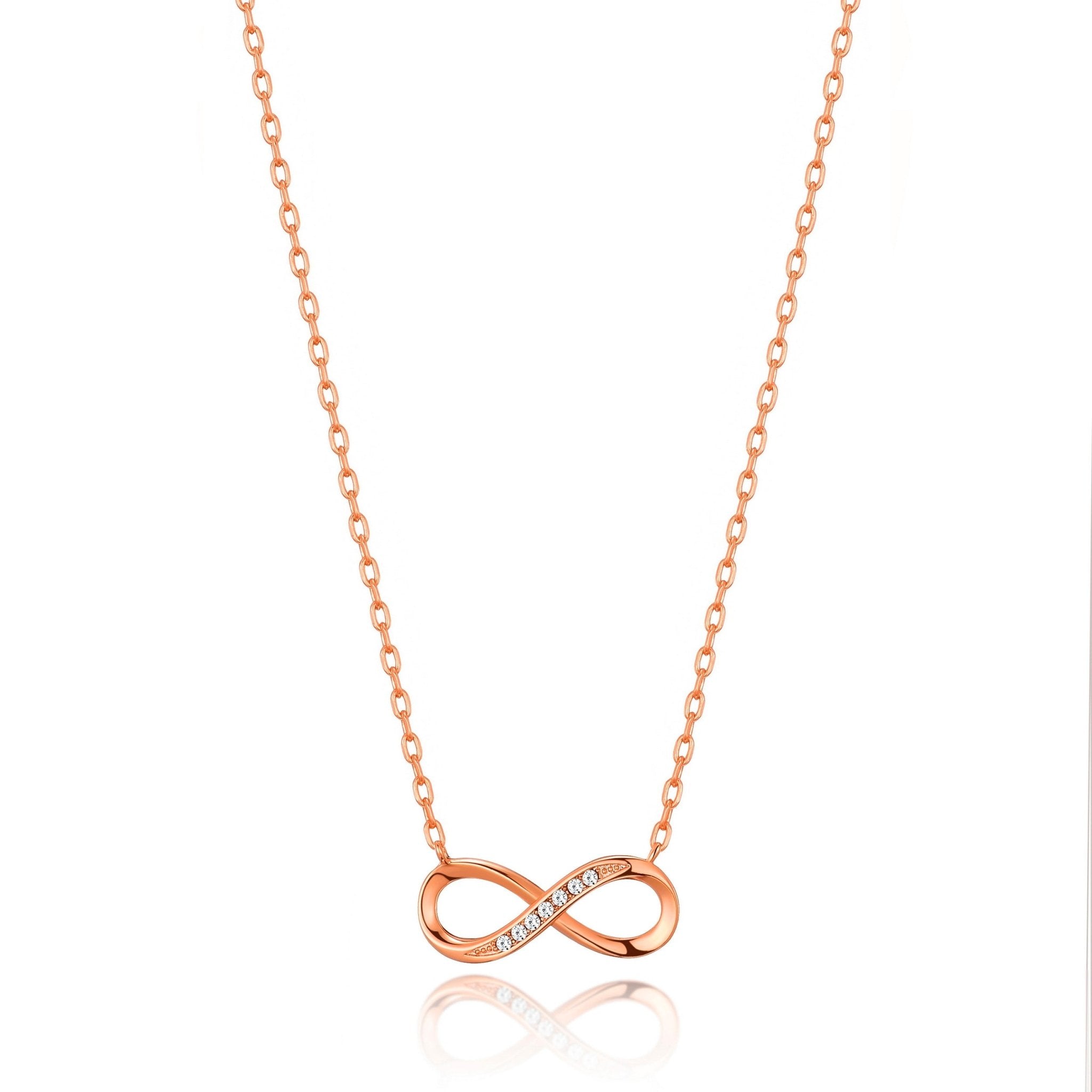 Rose Gold Plated Infinity Pendant Necklace Created with Zircondia® Crystals - Philip Jones Jewellery