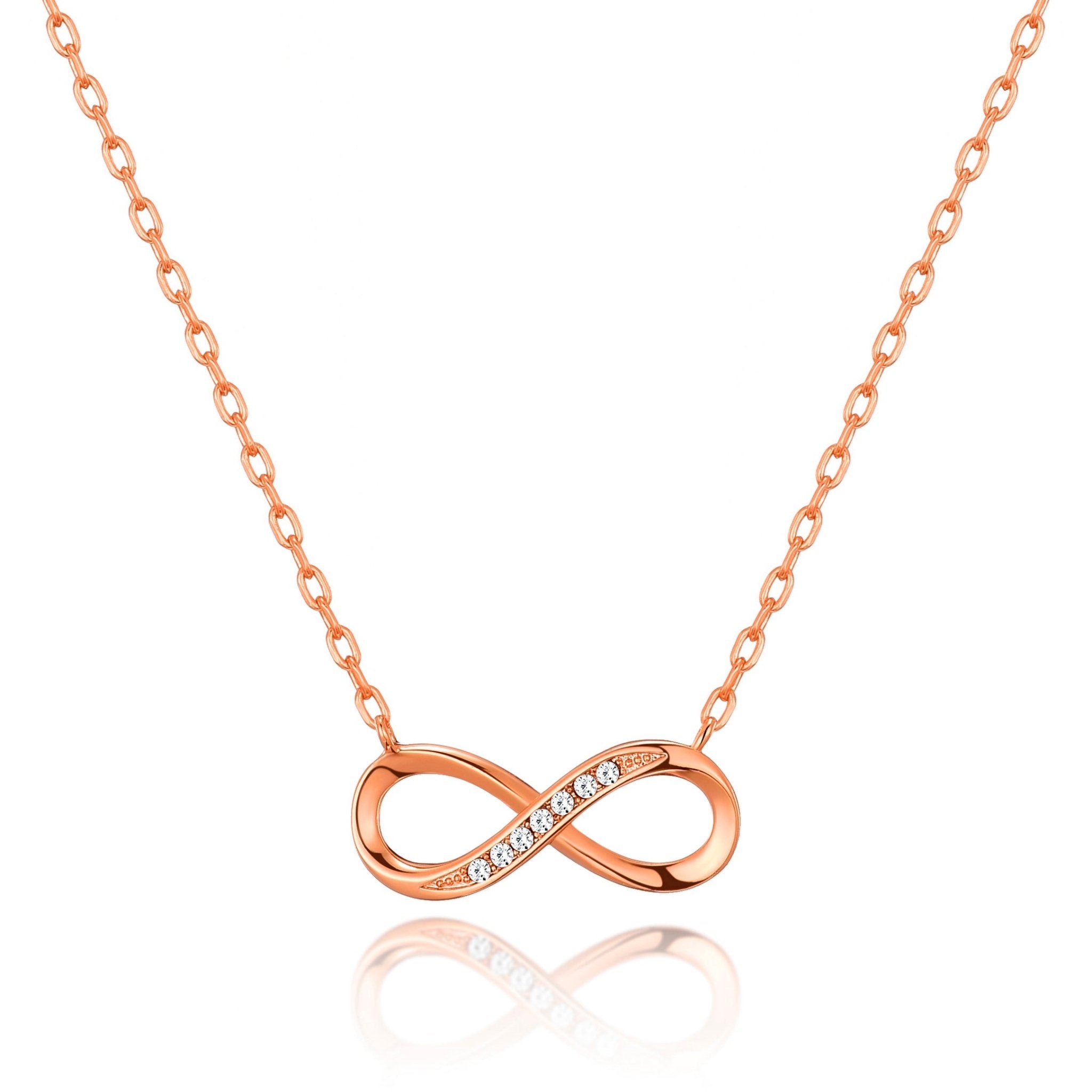 Rose Gold Plated Infinity Pendant Necklace Created with Zircondia® Crystals - Philip Jones Jewellery