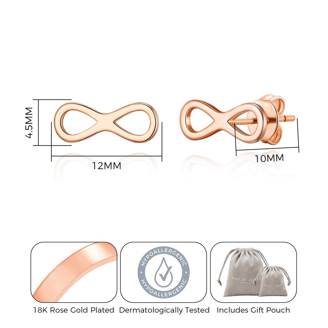Rose Gold Plated Infinity Stud Earrings - Philip Jones Jewellery