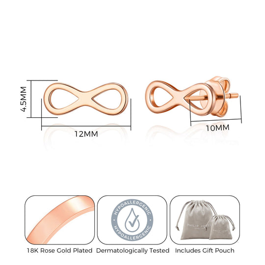 Rose Gold Plated Infinity Stud Earrings - Philip Jones Jewellery