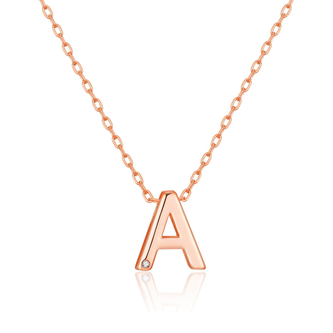Rose Gold Plated Initial Necklace Letter A Created with Zircondia® Crystals - Philip Jones Jewellery