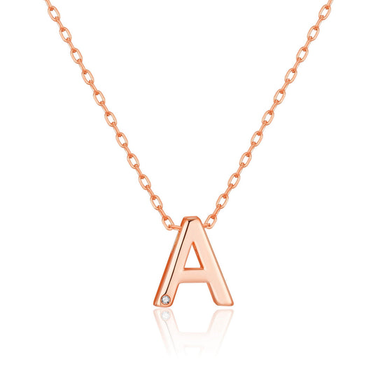 Rose Gold Plated Initial Necklace Letter A Created with Zircondia® Crystals - Philip Jones Jewellery