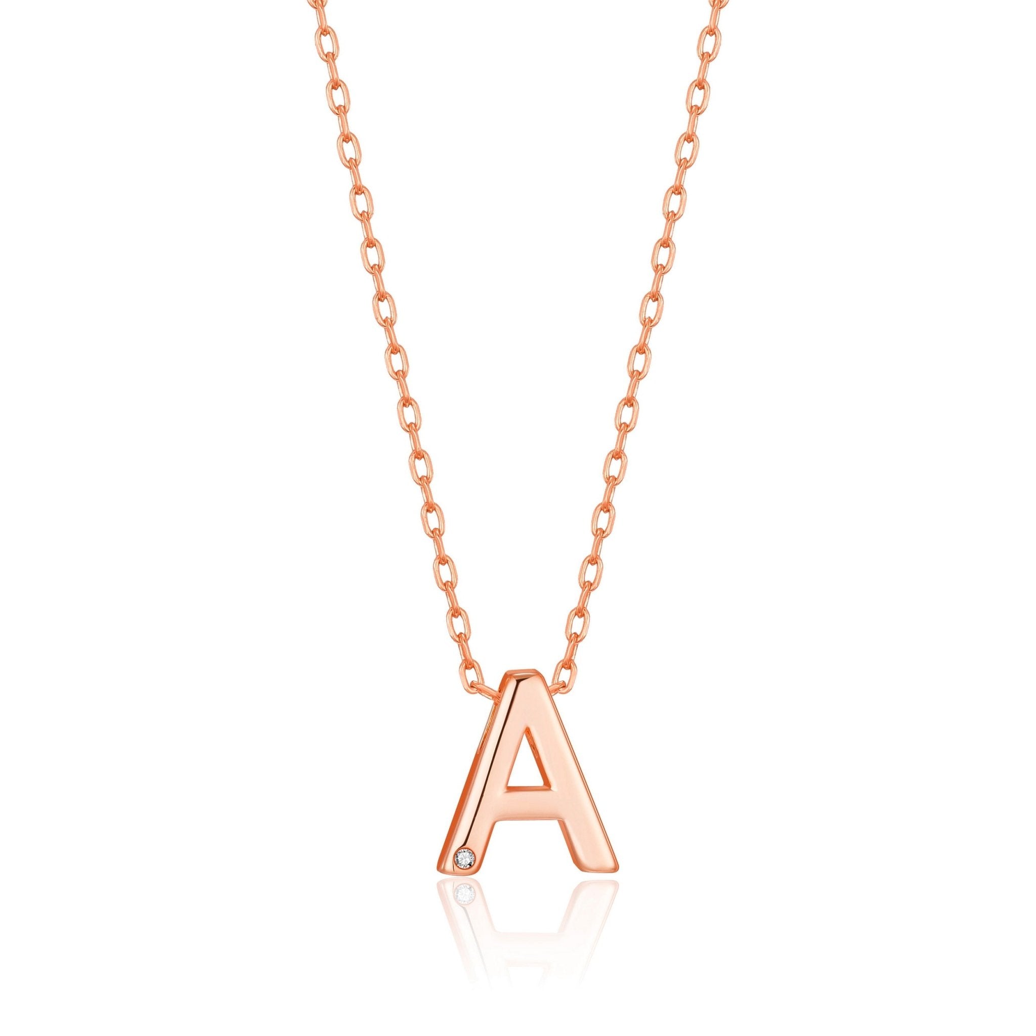 Rose Gold Plated Initial Necklace Letter A Created with Zircondia® Crystals - Philip Jones Jewellery