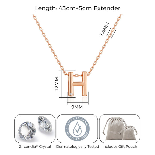 Rose Gold Plated Initial Necklace Letter H Created with Zircondia® Crystals - Philip Jones Jewellery
