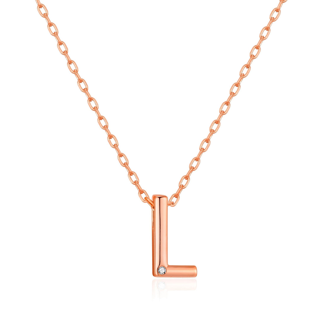 Rose Gold Plated Initial Necklace Letter L Created with Zircondia