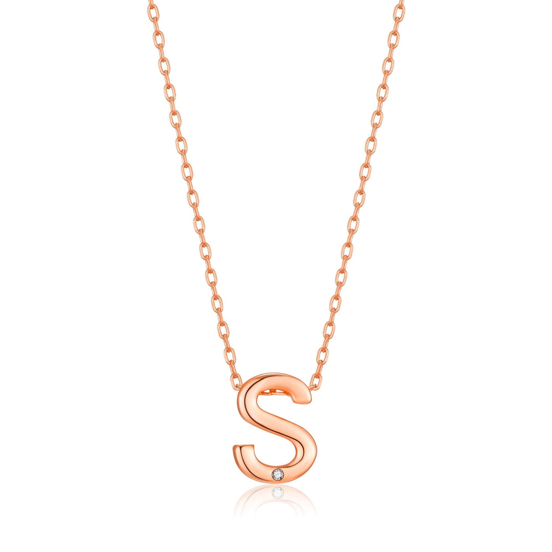 Rose Gold Plated Initial Necklace Letter S Created with Zircondia