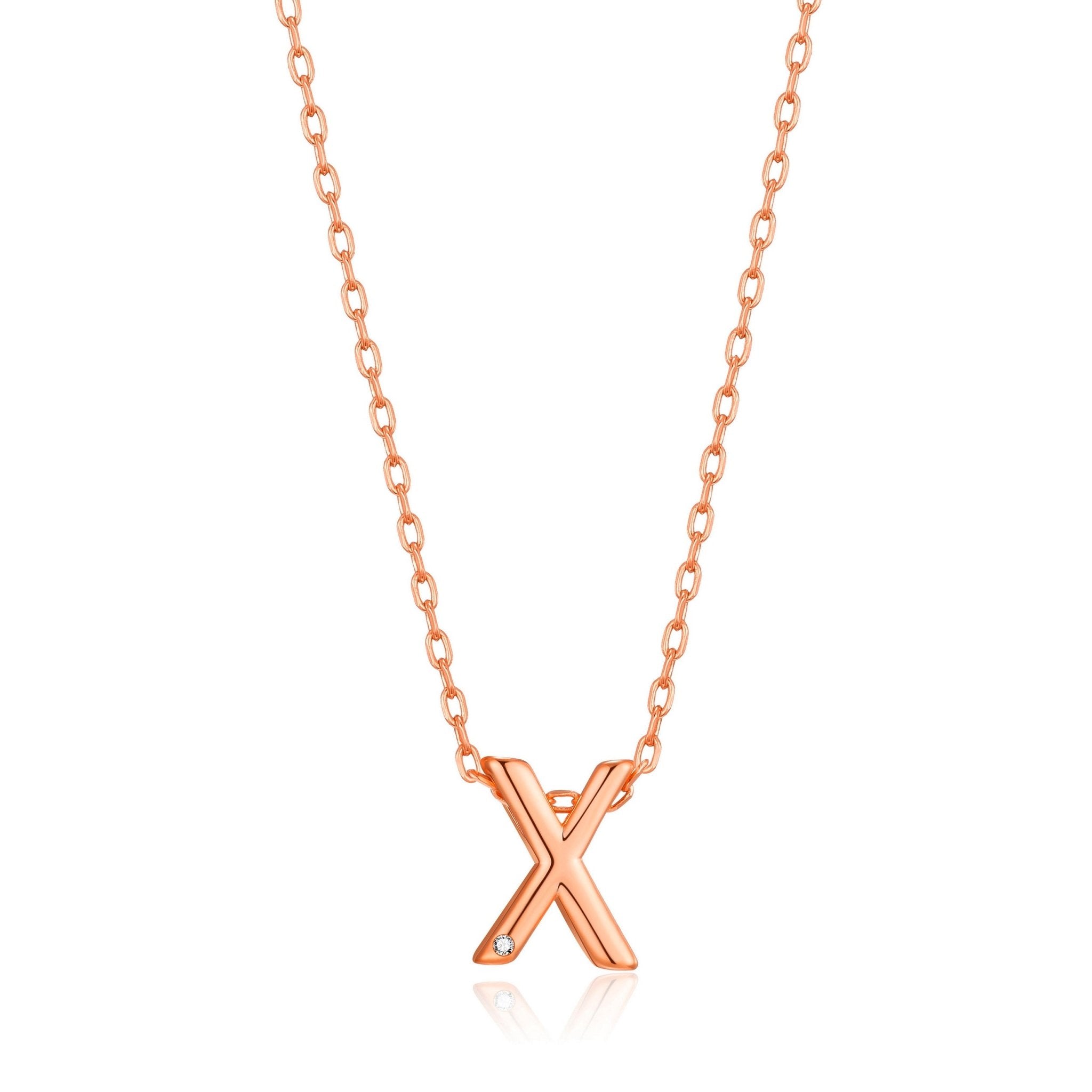 Rose Gold Plated Initial Necklace Letter X Created with Zircondia® Crystals - Philip Jones Jewellery