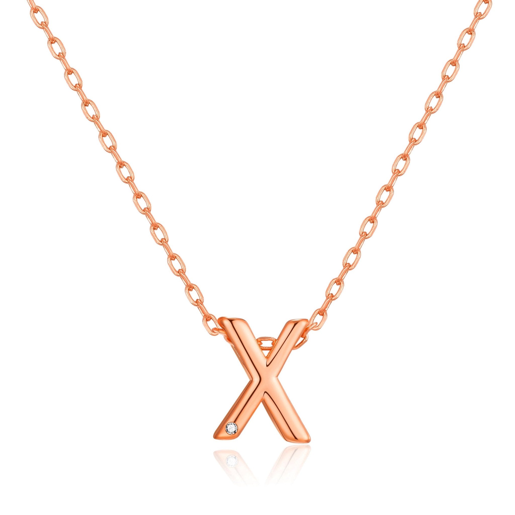 Rose Gold Plated Initial Necklace Letter X Created with Zircondia® Crystals - Philip Jones Jewellery