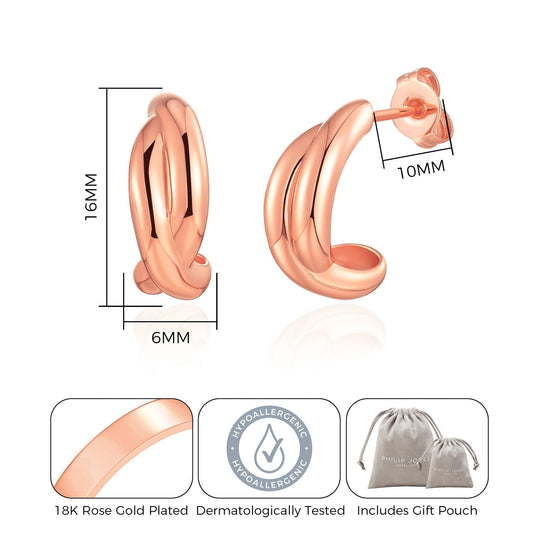 Rose Gold Plated Kiss Hoop Earrings - Philip Jones Jewellery