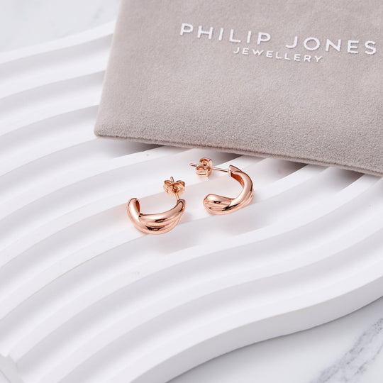 Rose Gold Plated Kiss Hoop Earrings - Philip Jones Jewellery