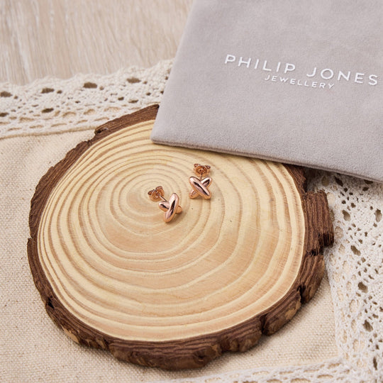 Rose Gold Plated Kiss Stud Earrings - Philip Jones Jewellery
