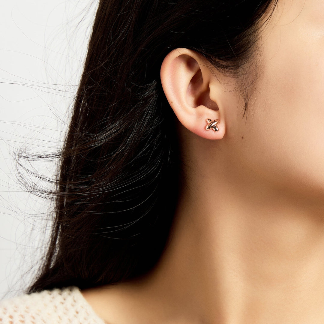 Rose Gold Plated Kiss Stud Earrings - Philip Jones Jewellery