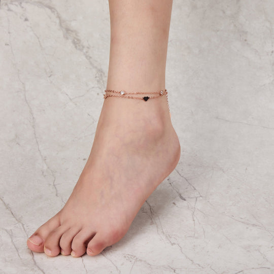Rose Gold Plated Layered Heart Anklet Created with Zircondia® Crystals - Philip Jones Jewellery