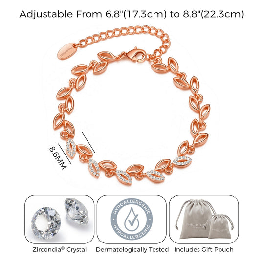 Rose Gold Plated Leaf Bracelet Created With Crystals From Zircondia® - Philip Jones Jewellery