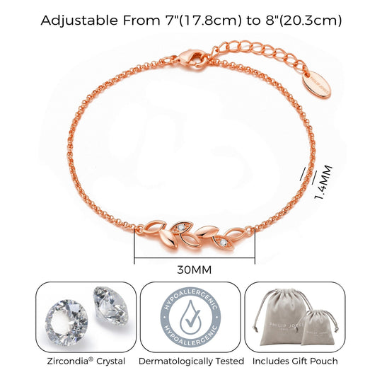 Rose Gold Plated Leaf Chain Bracelet Created with Zircondia® Crystals - Philip Jones Jewellery