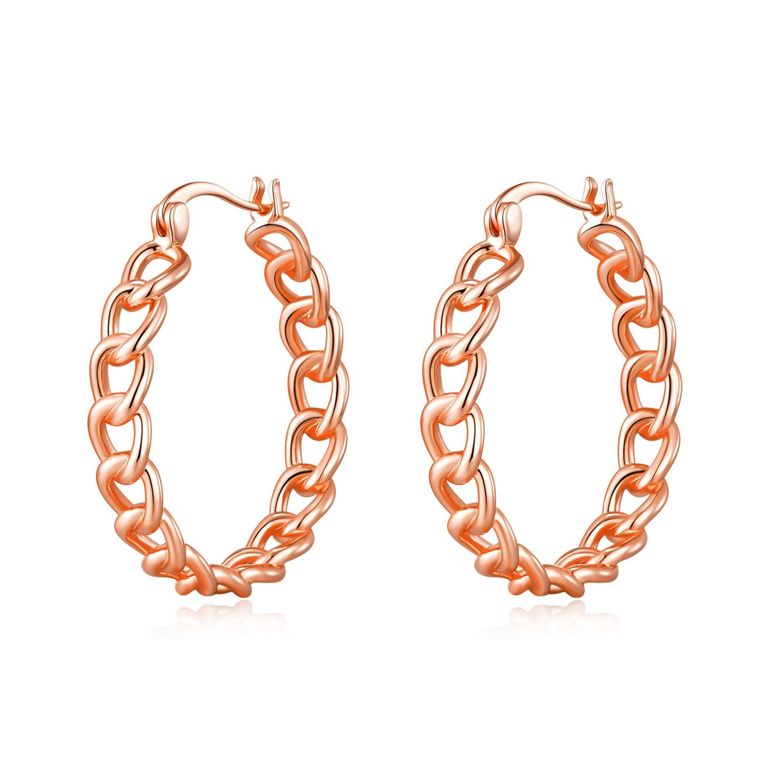 Rose Gold Plated Link Hoop Earrings - Philip Jones Jewellery
