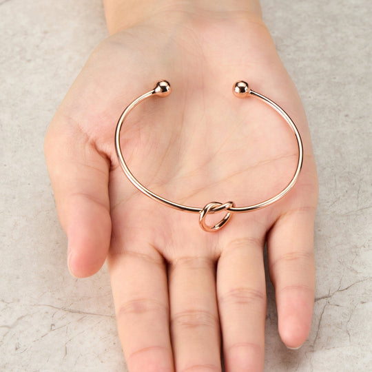 Rose Gold Plated Love Knot Cuff Bangle - Philip Jones Jewellery