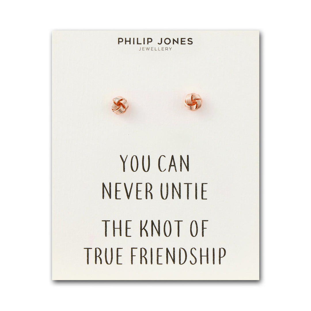 Rose Gold Plated Love Knot Earrings with Quote Card - Philip Jones Jewellery