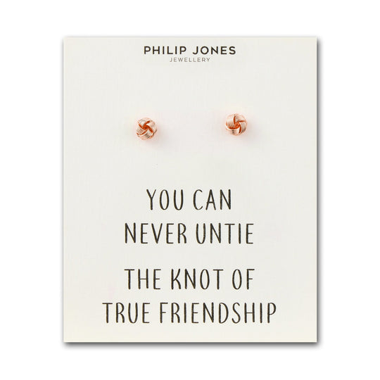 Rose Gold Plated Love Knot Earrings with Quote Card - Philip Jones Jewellery
