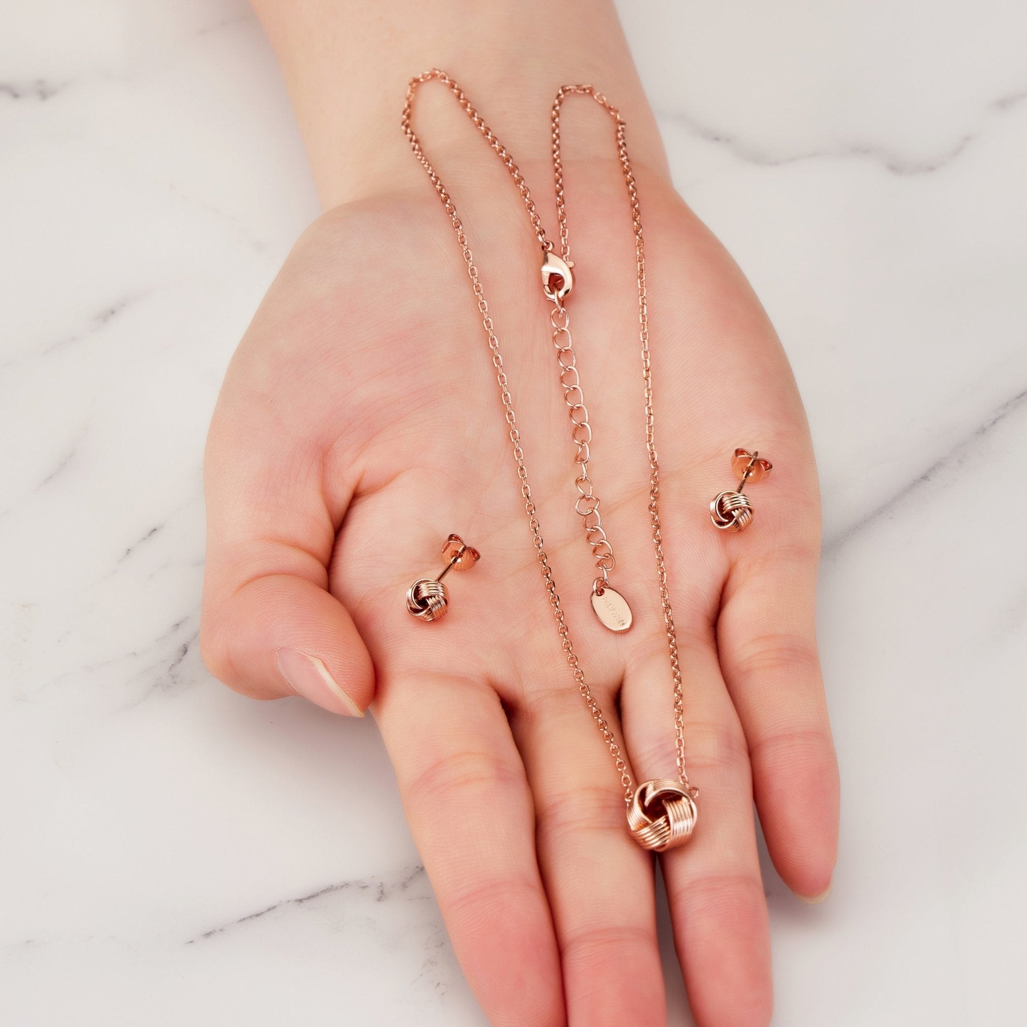 Rose Gold Plated Love Knot Set - Philip Jones Jewellery