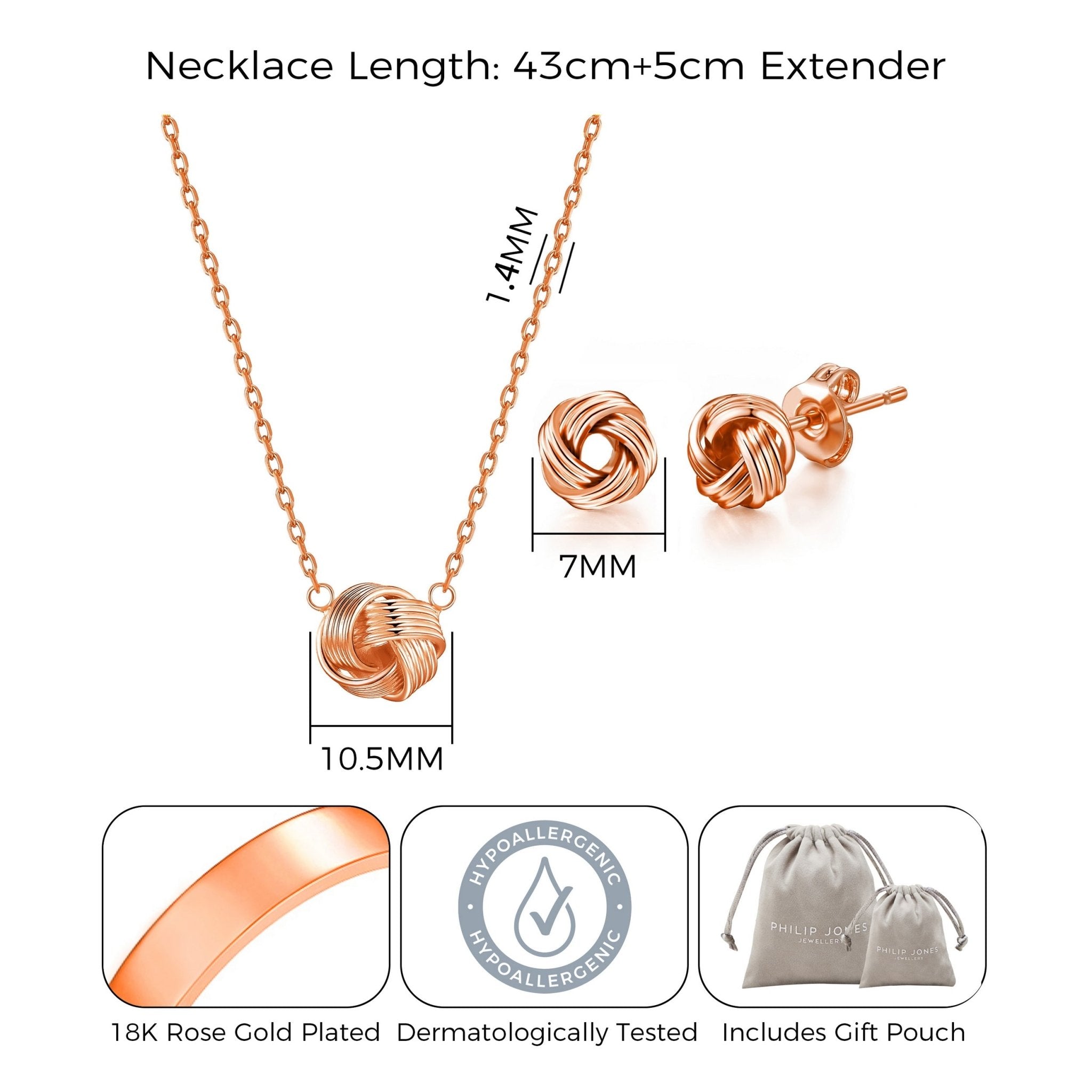 Rose Gold Plated Love Knot Set - Philip Jones Jewellery