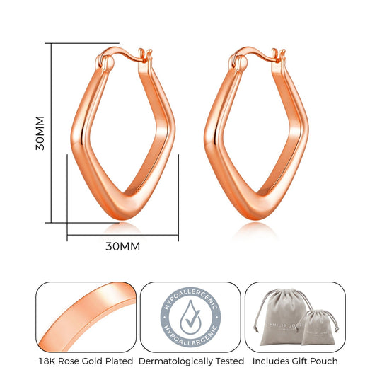 Rose Gold Plated Medium Chunky Hoop Earrings - Philip Jones Jewellery