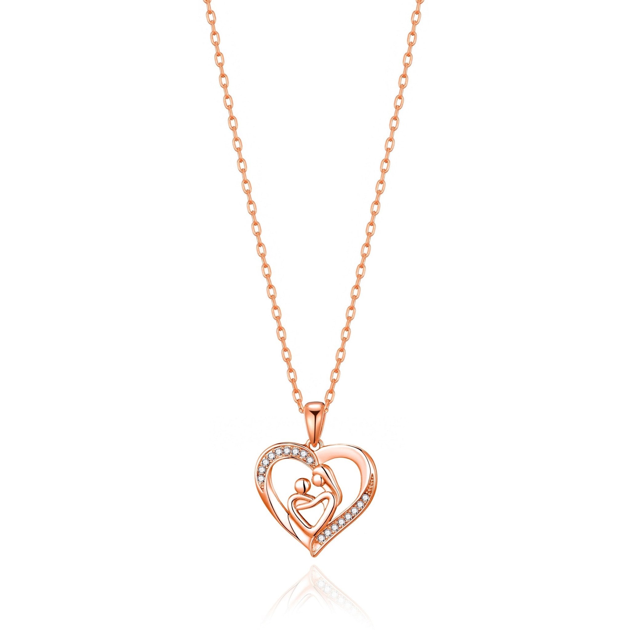 Rose Gold Plated Mother And Child Necklace Created with Zircondia® Crystals - Philip Jones Jewellery