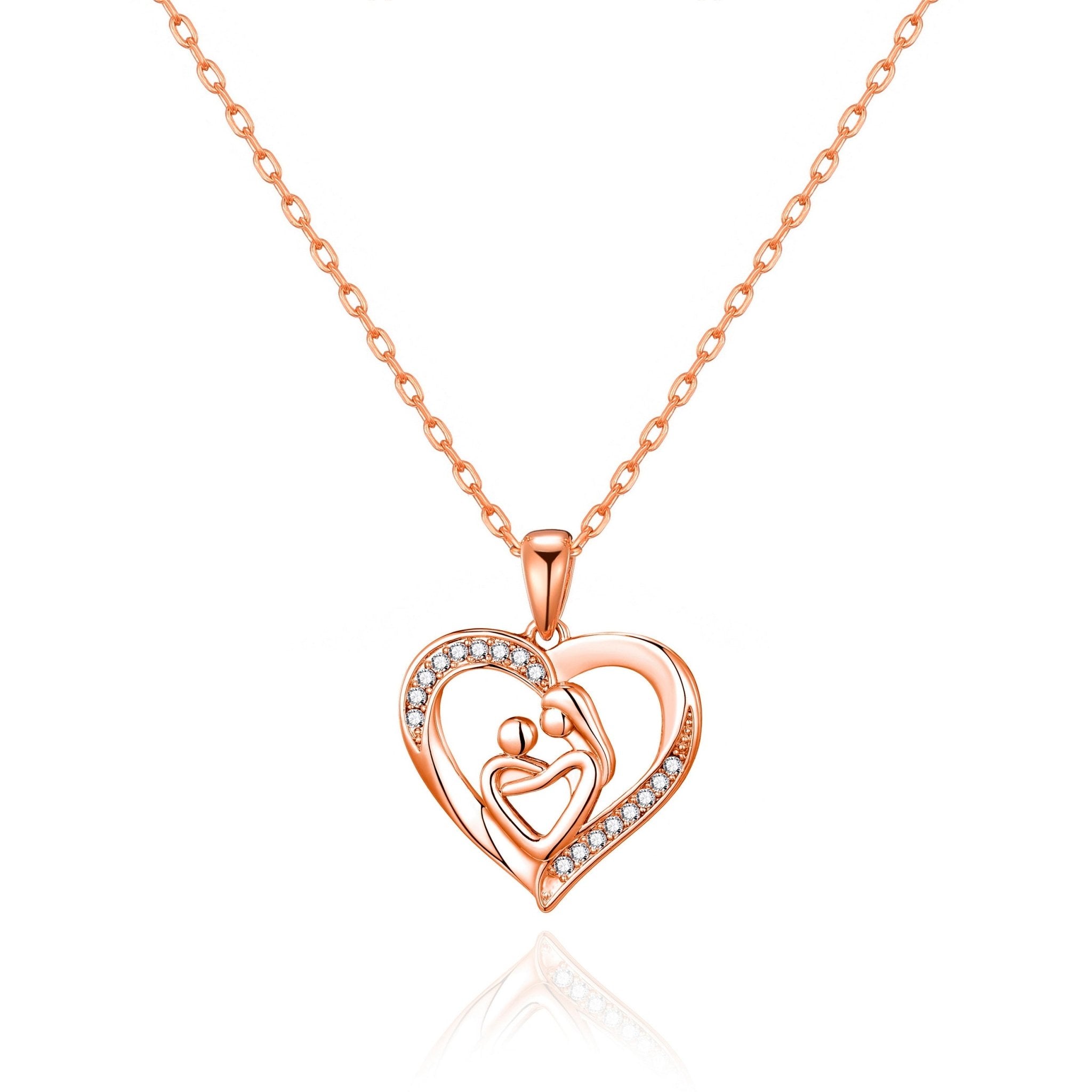 Rose Gold Plated Mother And Child Necklace Created with Zircondia® Crystals - Philip Jones Jewellery