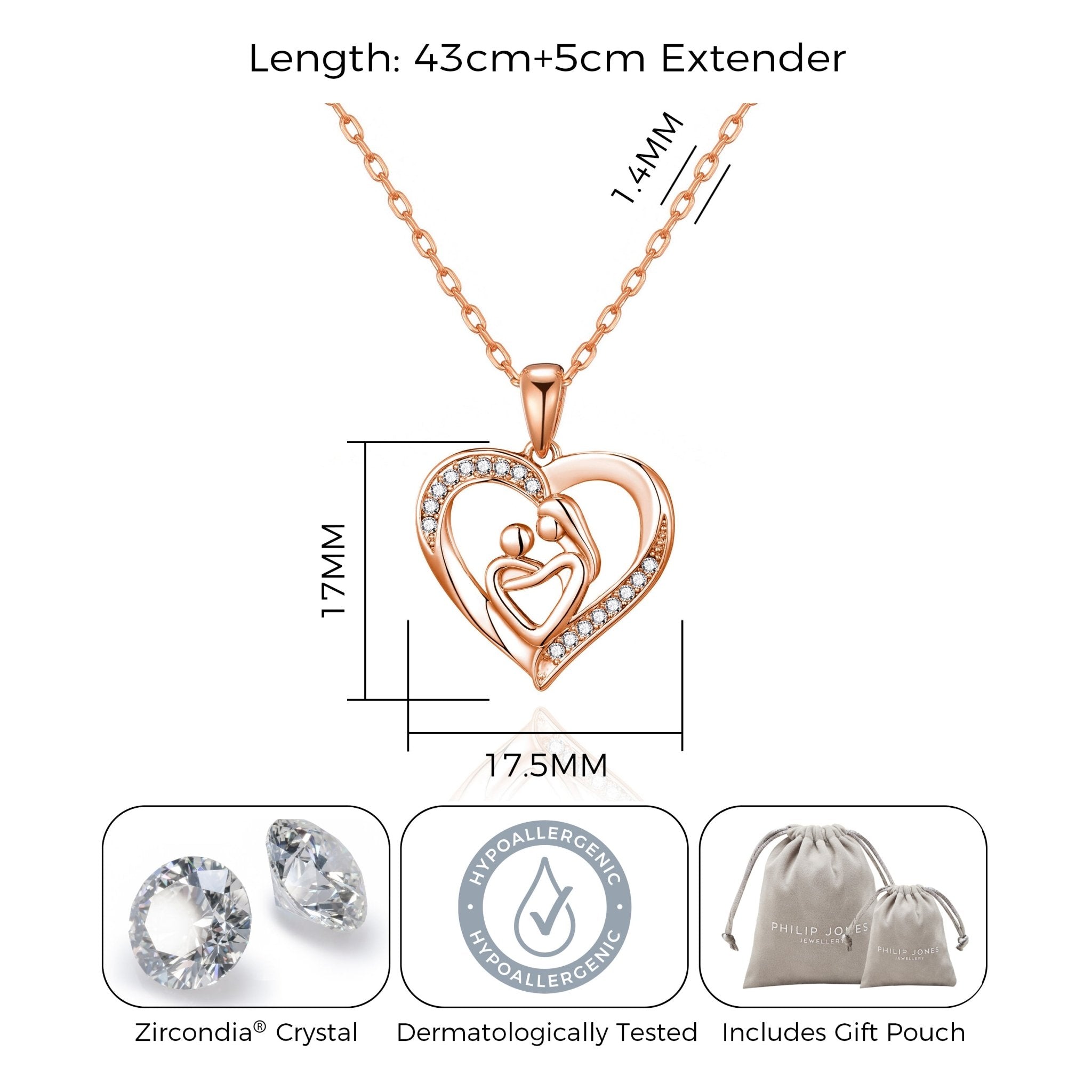 Rose Gold Plated Mother And Child Necklace Created with Zircondia® Crystals - Philip Jones Jewellery