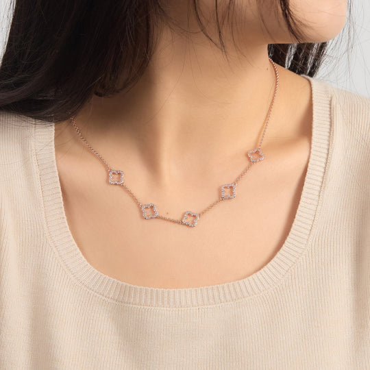 Rose Gold Plated Multi Clover Necklace Created with Zircondia® Crystals - Philip Jones Jewellery