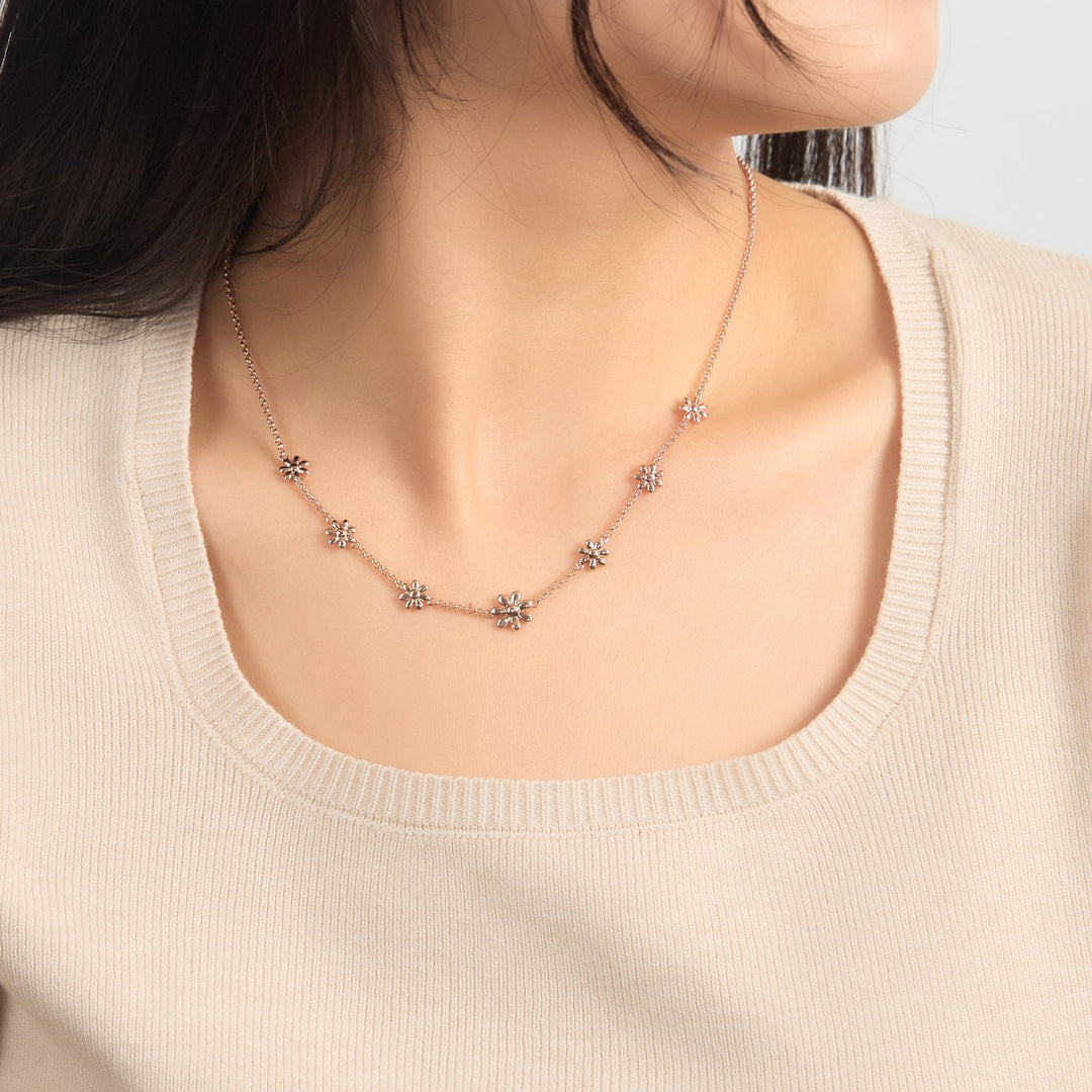Rose Gold Plated Multi Daisy Necklace - Philip Jones Jewellery