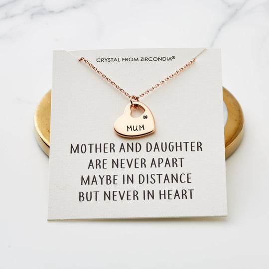 Rose Gold Plated Mum and Daughter Quote Heart Necklace Created with Zircondia® Crystals - Philip Jones Jewellery
