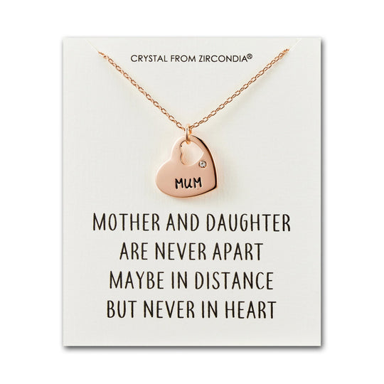 Rose Gold Plated Mum and Daughter Quote Heart Necklace Created with Zircondia® Crystals - Philip Jones Jewellery