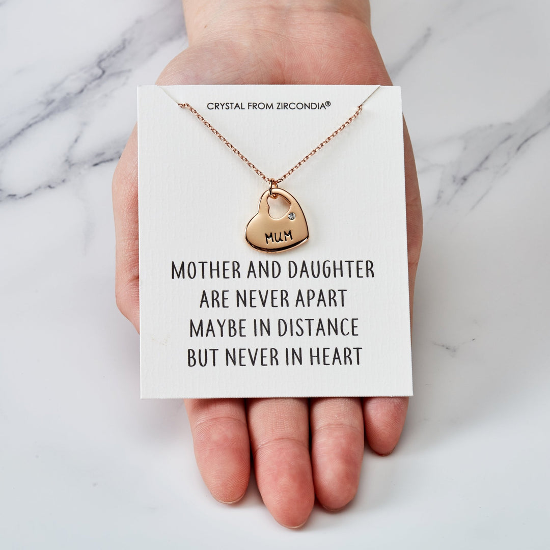 Rose Gold Plated Mum and Daughter Quote Heart Necklace Created with Zircondia® Crystals - Philip Jones Jewellery