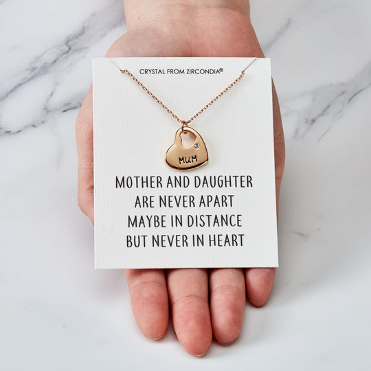 Rose Gold Plated Mum and Daughter Quote Heart Necklace Created with Zircondia® Crystals - Philip Jones Jewellery