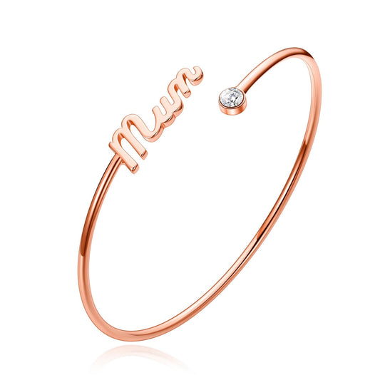 Rose Gold Plated Mum Cuff Bangle Created with Zircondia® Crystals - Philip Jones Jewellery