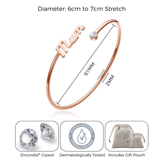 Rose Gold Plated Mum Cuff Bangle Created with Zircondia® Crystals - Philip Jones Jewellery