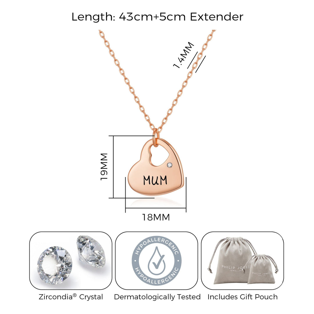 Rose Gold Plated Mum Heart Necklace with Quote Card Created with Zircondia® Crystals - Philip Jones Jewellery