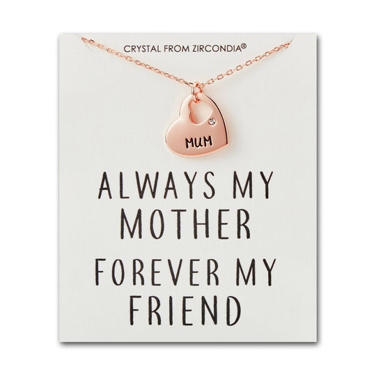 Rose Gold Plated Mum Heart Necklace with Quote Card Created with Zircondia® Crystals - Philip Jones Jewellery