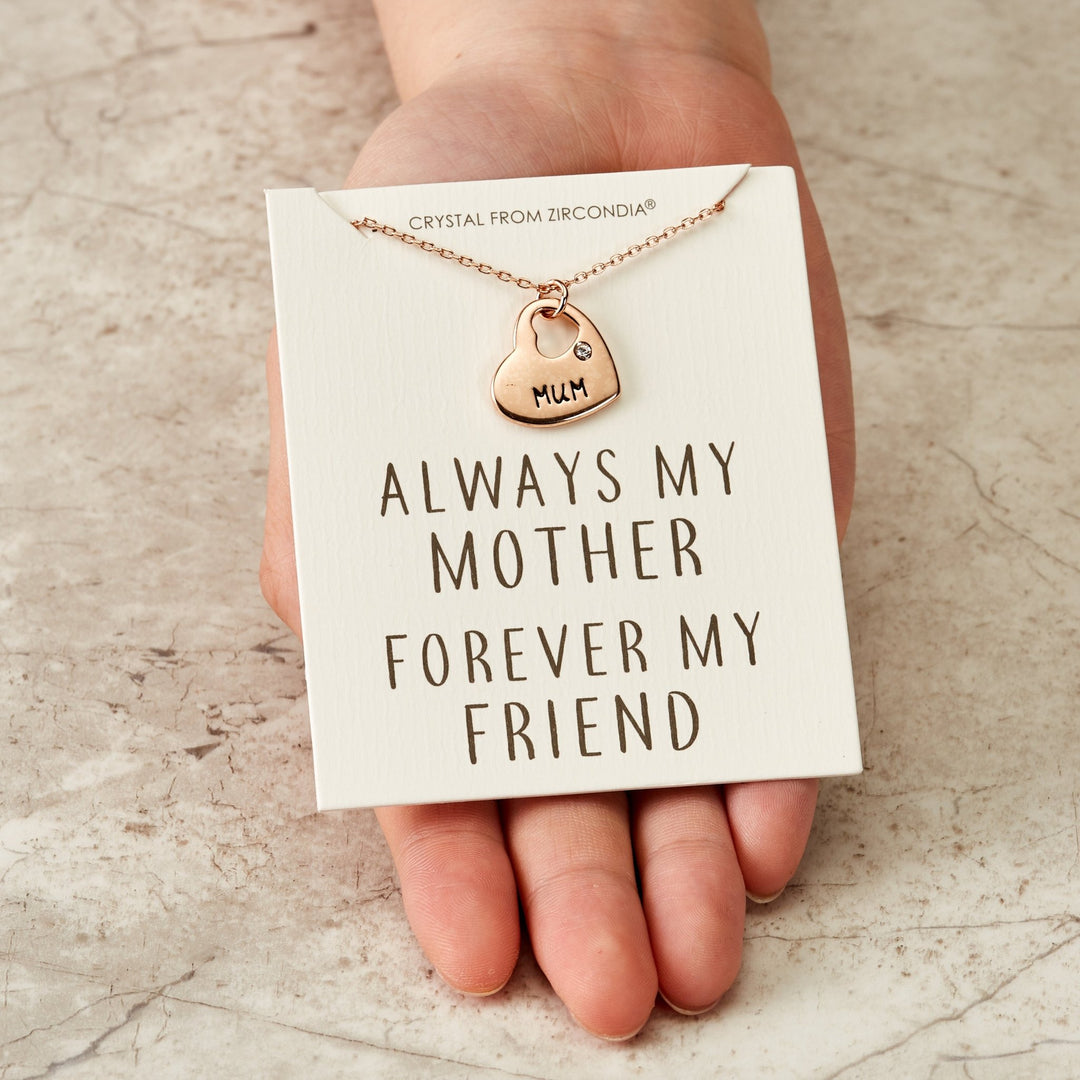 Rose Gold Plated Mum Heart Necklace with Quote Card Created with Zircondia® Crystals - Philip Jones Jewellery