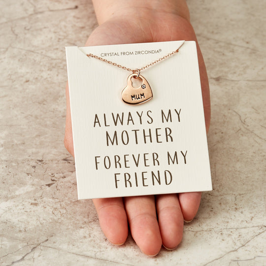 Rose Gold Plated Mum Heart Necklace with Quote Card Created with Zircondia® Crystals - Philip Jones Jewellery