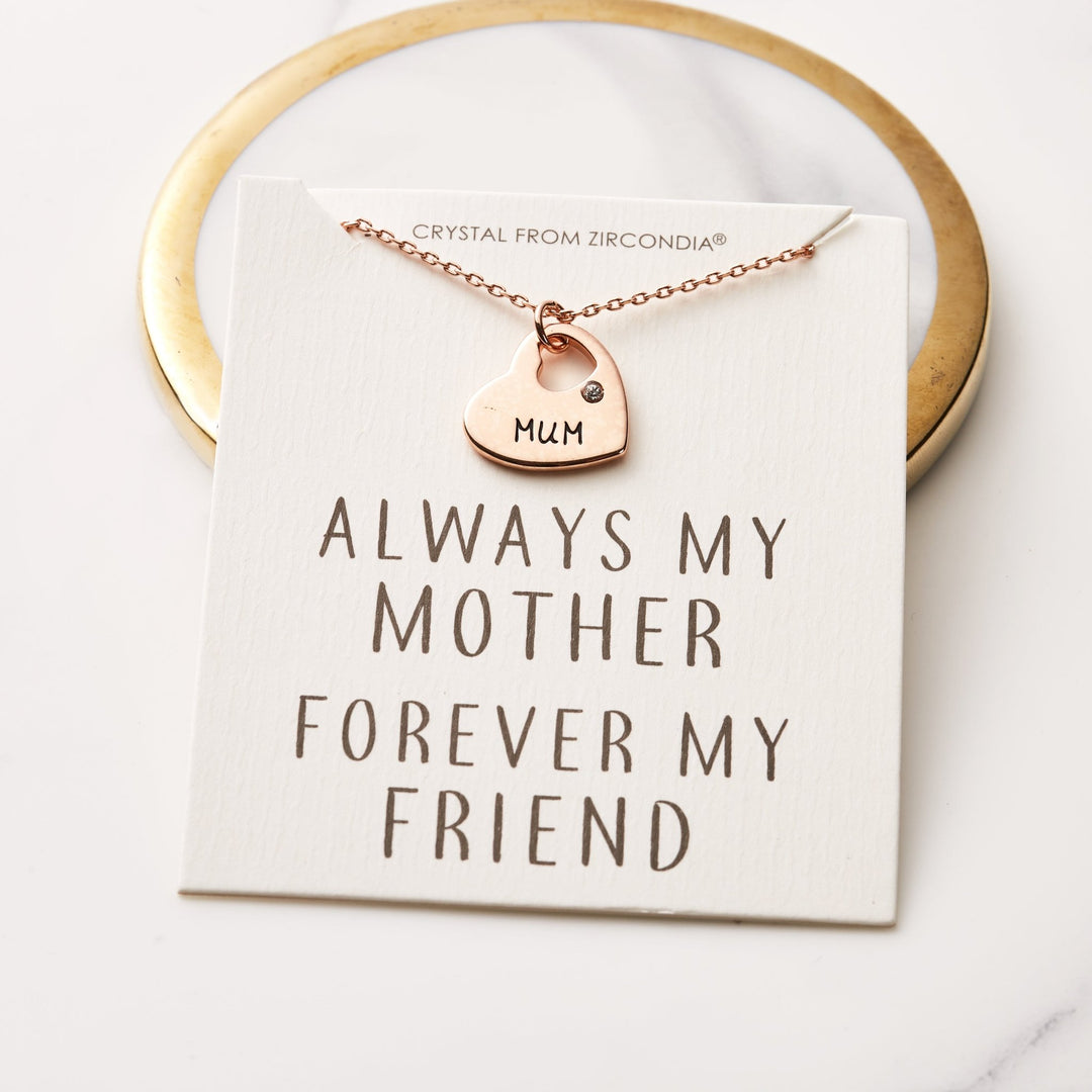 Rose Gold Plated Mum Heart Necklace with Quote Card Created with Zircondia® Crystals - Philip Jones Jewellery