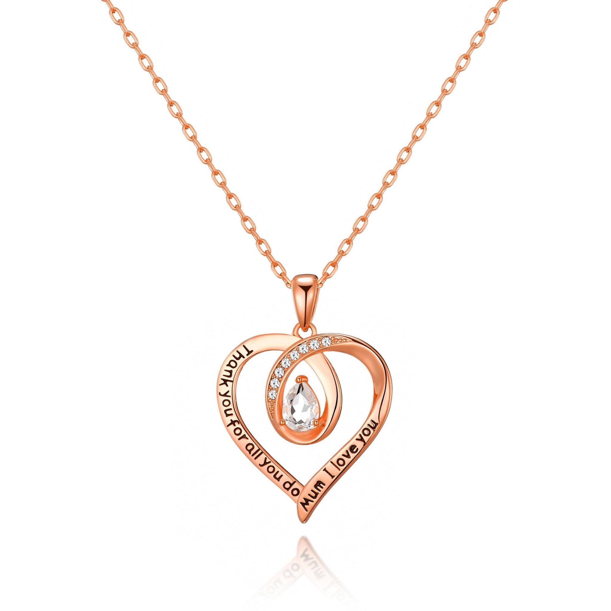 Rose Gold Plated Mum I Love You Quote Necklace Created with Zircondia® Crystals - Philip Jones Jewellery