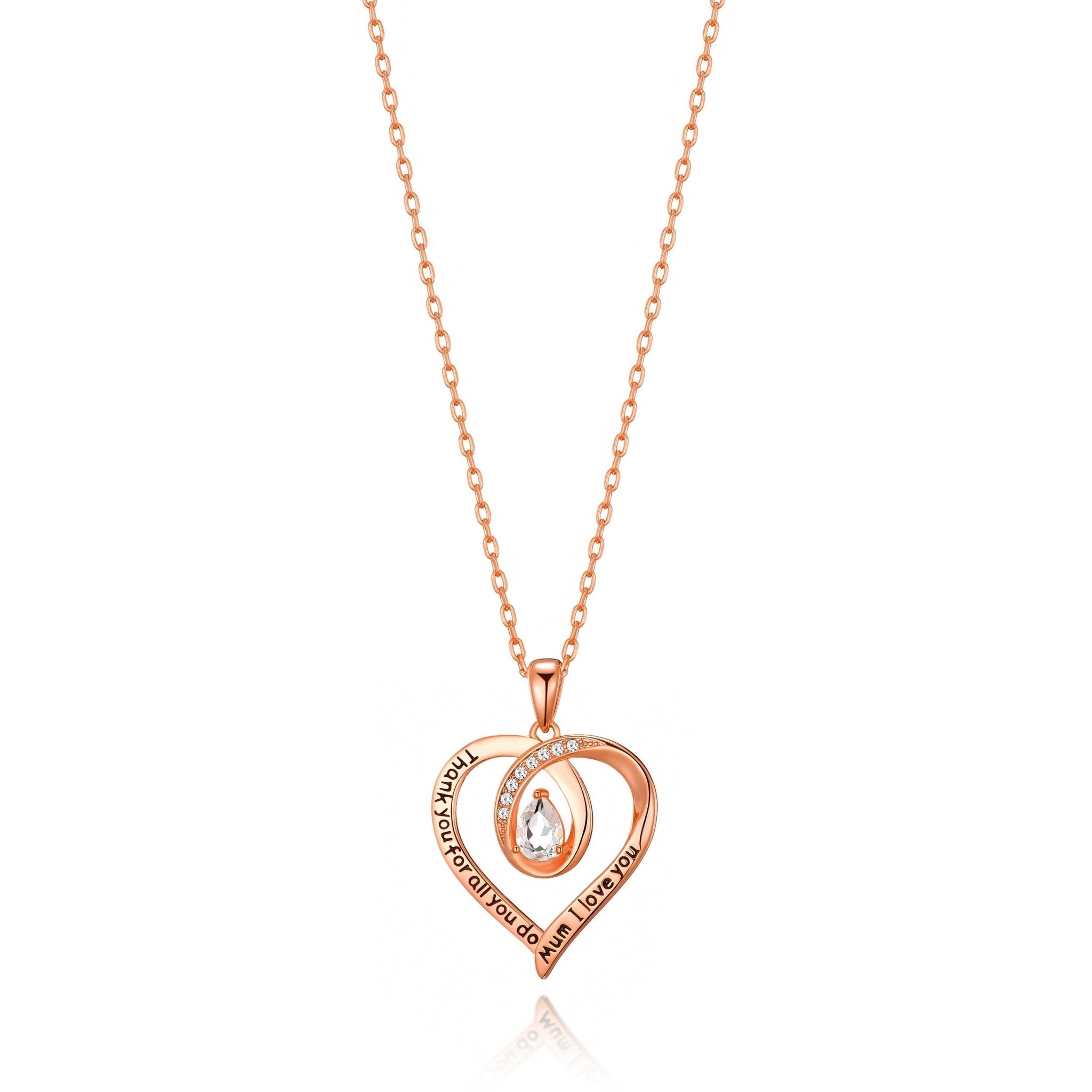 Rose Gold Plated Mum I Love You Quote Necklace Created with Zircondia® Crystals - Philip Jones Jewellery